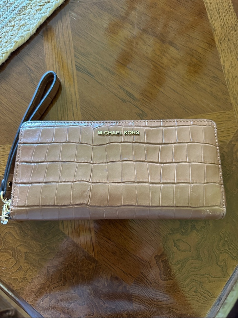 Michael Kors Croc-Embossed Wristlet Wallet in Taupe